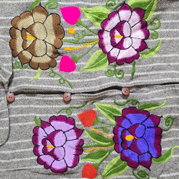 Unique Floral Embroidered Poncho Shawl with Fringe - Picture 2 of 7